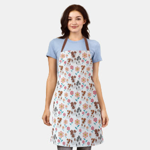 Cute dog mother with baby and flowers pattern apron