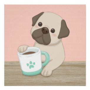 Cute Dog & Mug Illustration Art Poster