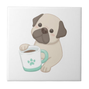 Cute Dog & Mug Illustration Ceramic Tile