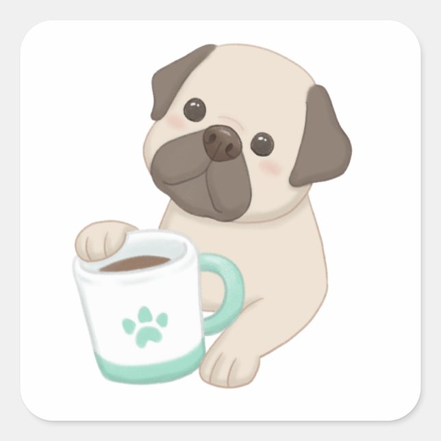 Cute Dog & Mug Illustration  Square Sticker (Front)