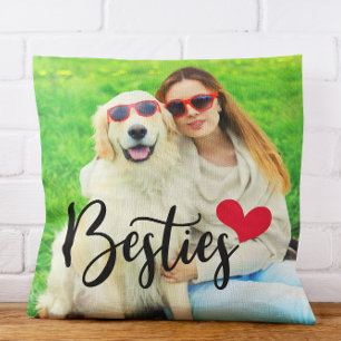 Cute Dog Mum Besties Red Heart Photo Cushion