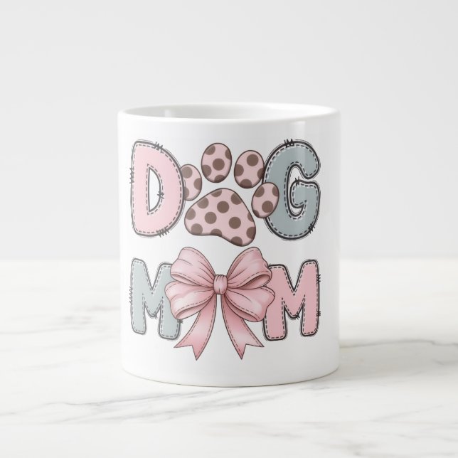 Cute Dog Mum Mug | Pink Bow Paw Print Coffee Cup (Front)