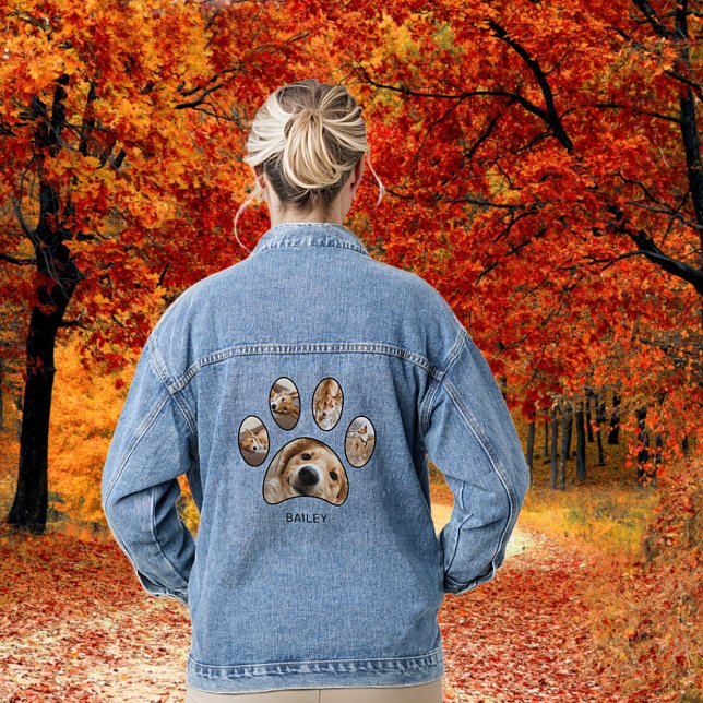 Cute Dog Mum Pet Photo Collage Personalised Denim Jacket (Creator Uploaded)