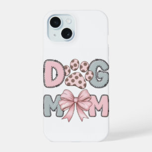 Cute Dog Mum Phone Case Pink Bow Paw Print Aesth