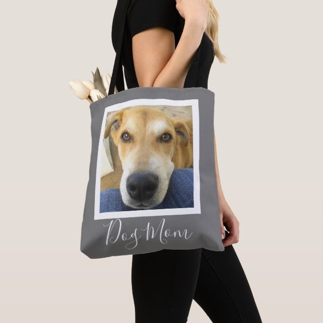 Cute Dog Mum Script Custom Photo  Tote Bag (Close Up)