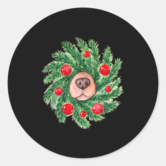 Cute Dog Nose Christmas Wreath Christmas Dog Mom D Classic Round Sticker (Front)