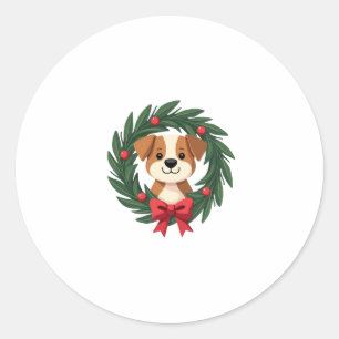 Cute Dog Nose Christmas Wreath Christmas Dog Mom D Classic Round Sticker