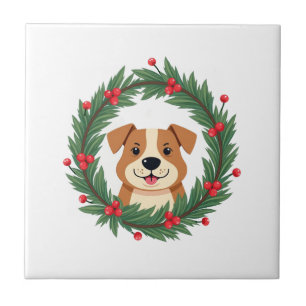 Cute Dog Nose Christmas Wreath Christmas Dog Mum D Ceramic Tile