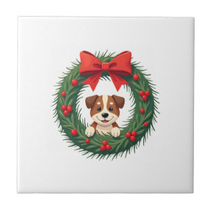 Cute Dog Nose Christmas Wreath Christmas Dog Mum D Ceramic Tile