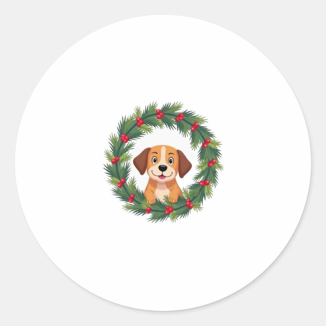 Cute Dog Nose Christmas Wreath Christmas Dog Mum D Classic Round Sticker (Front)