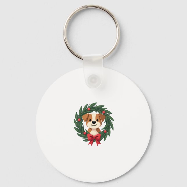 Cute Dog Nose Christmas Wreath Christmas Dog Mum D Key Ring (Front)