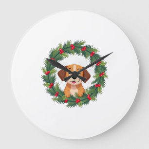 Cute Dog Nose Christmas Wreath Christmas Dog Mum D Large Clock