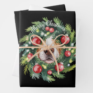 Cute Dog Nose Christmas Wreath Dog Mom Dog Lover Wrapping Paper Sheet