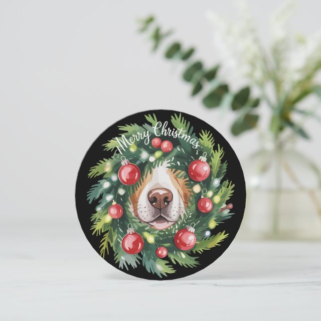 Cute Dog Nose Christmas Wreath Dog Mum Dog Lover  Holiday Card (Standing Front)