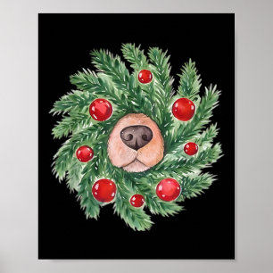 Cute Dog Nose Christmas Wreath Golden Retriever Do Poster