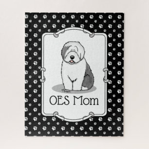 Cute Dog OES Mom Old English Sheepdog Mom (Gray 1) Jigsaw Puzzle