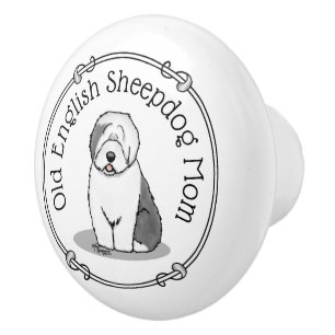 Cute Dog OES Mum Old English Sheepdog Mum (Grey 1) Ceramic Knob