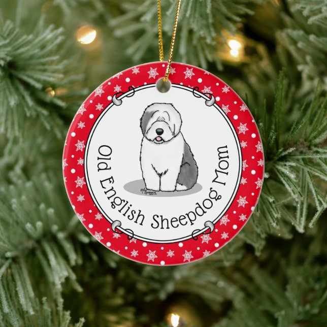Cute Dog OES Mum Old English Sheepdog Mum (Grey 1) Ceramic Ornament (Tree)