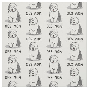 Cute Dog OES Mum Old English Sheepdog Mum (Grey 1) Fabric