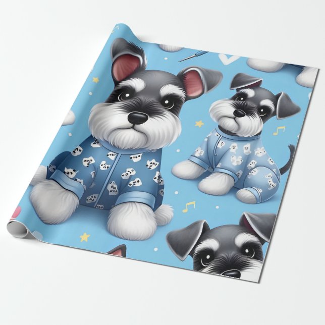 Cute Dog Of Schnauzer Animal Pattern Wrapping Paper (Unrolled)