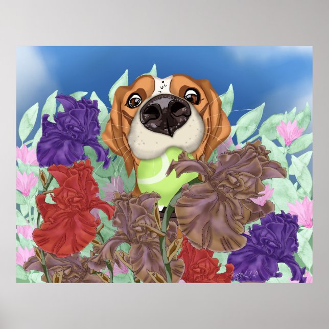 Cute dog on a flower field. poster (Front)