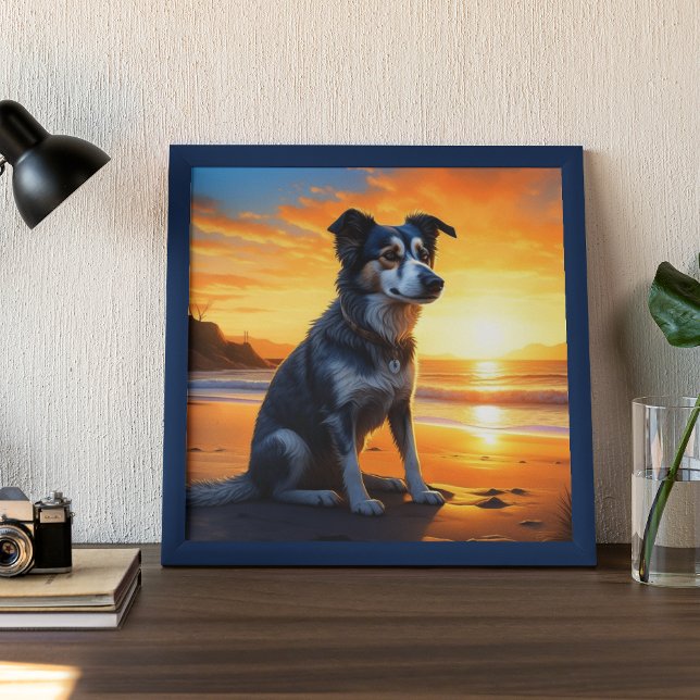Cute Dog on Beach at Sunset  Poster (Creator Uploaded)