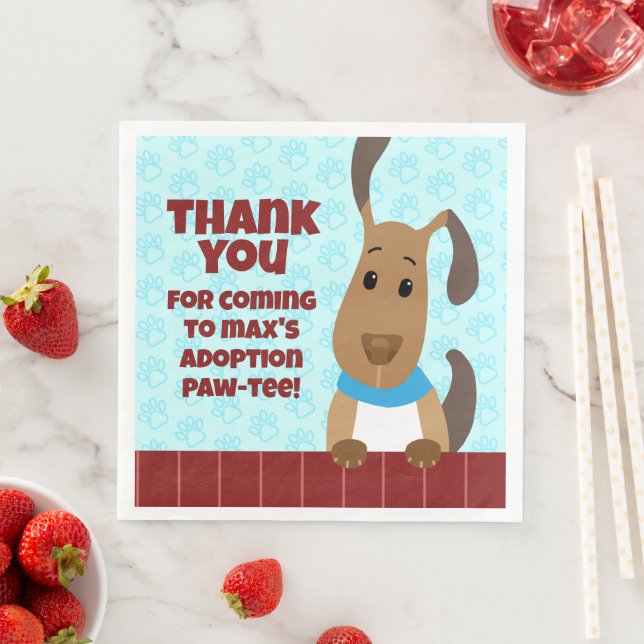 Cute Dog on Fence Pet Adoption Pawprints Thank You Napkin (Insitu)
