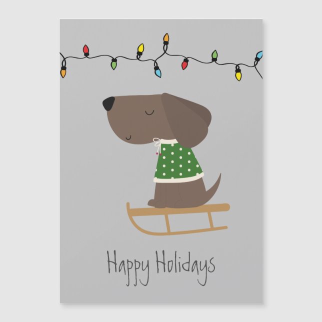 Cute Dog on Sled Holiday Card (Front)