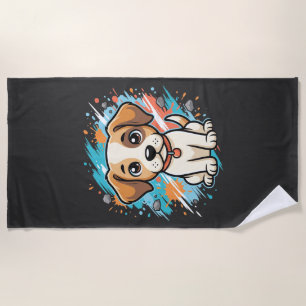 Cute Dog Paint Splash Vector Art_1 Beach Towel
