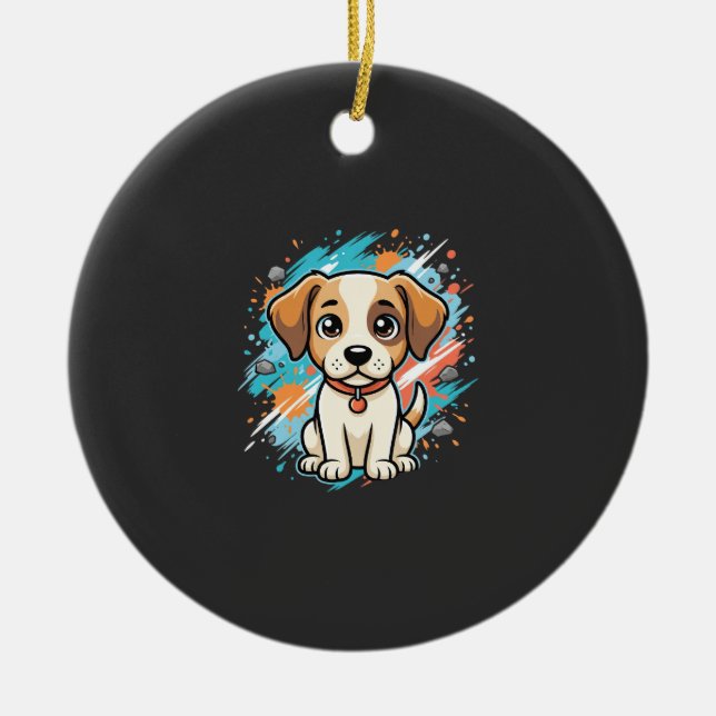 Cute Dog Paint Splash Vector Art_1 Ceramic Ornament (Front)