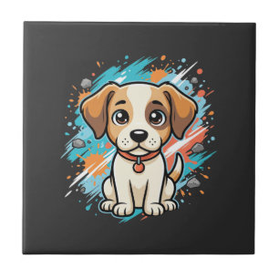 Cute Dog Paint Splash Vector Art_1 Ceramic Tile
