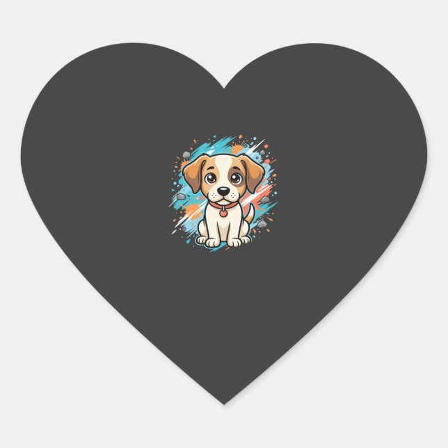 Cute Dog Paint Splash Vector Art_1 Heart Sticker (Front)
