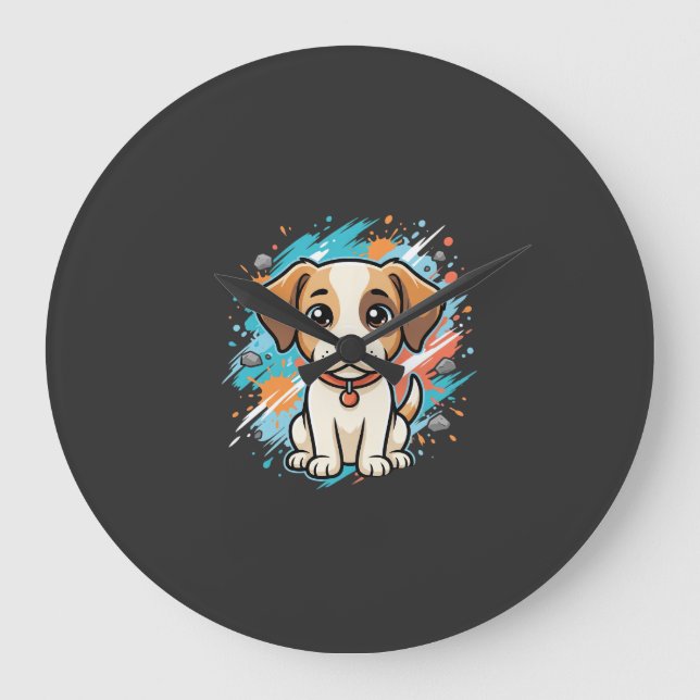 Cute Dog Paint Splash Vector Art_1 Large Clock (Front)
