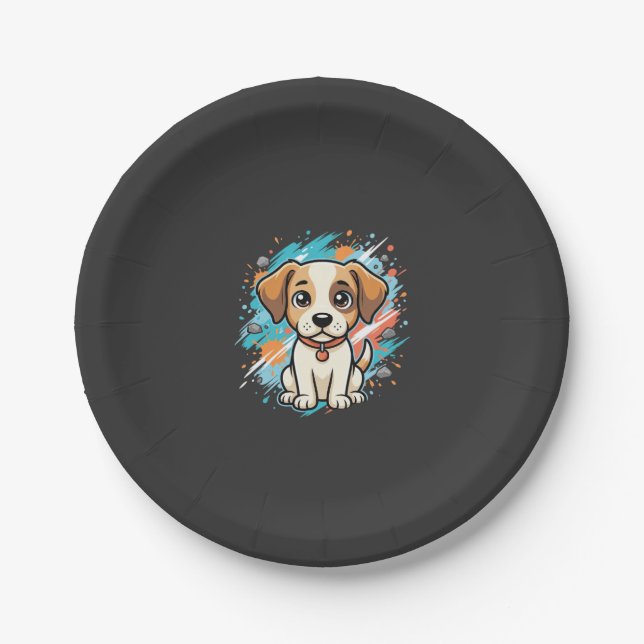 Cute Dog Paint Splash Vector Art_1 Paper Plate (Front)