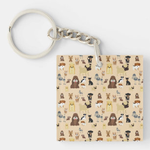 cute dog pattern design for dog lovers- Beige back Key Ring