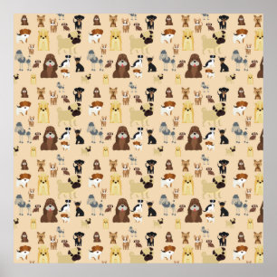 cute dog pattern design for dog lovers- Beige back Poster