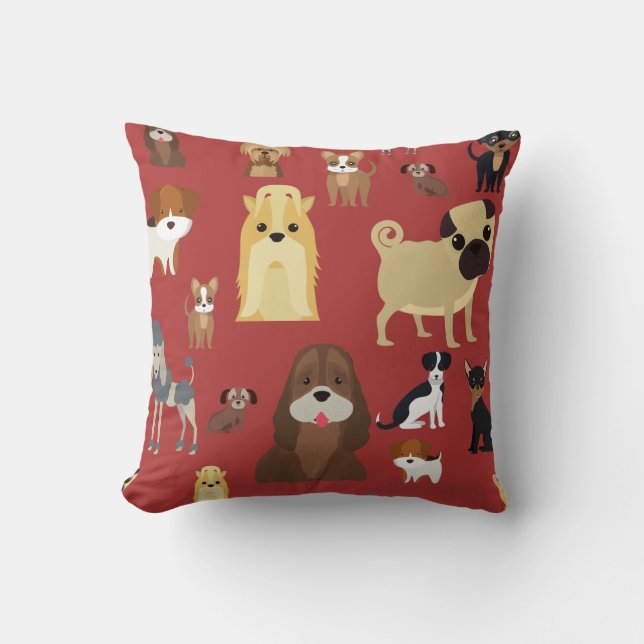 cute dog pattern design for dog lovers- red back cushion (Front)