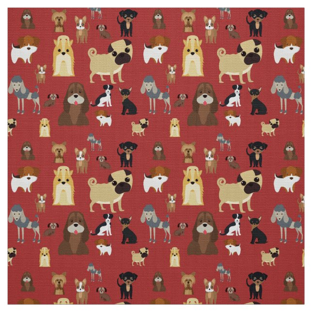 cute dog pattern design for dog lovers- red back fabric (Swatch)