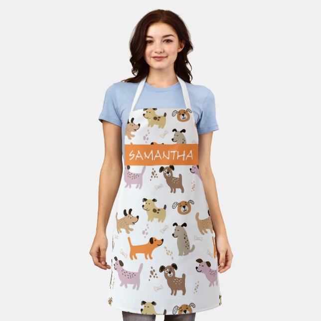 Cute Dog Pattern Groomer Vet Personalised Apron (Worn)