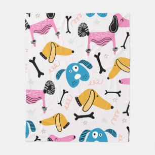 Cute dog pattern with baby animal face drawing sca fleece blanket