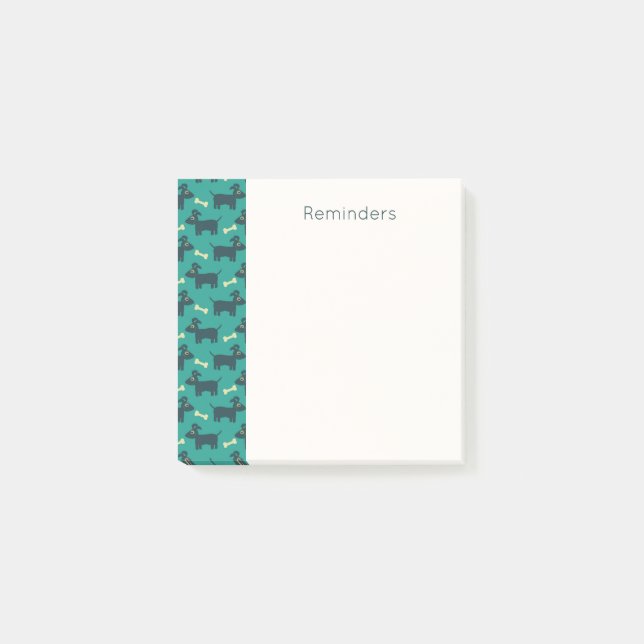Cute Dog Pattern with Bone on Green Background Post-it Notes (Front)