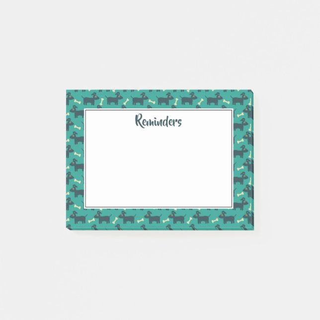 Cute Dog Pattern with Bone on Green Background Post-it Notes (Front)