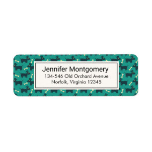 Cute Dog Pattern with Bone on Green Background Return Address Label