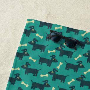 Cute Dog Pattern with Floppy Ears & Bone Beach Towel