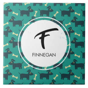Cute Dog Pattern with Floppy Ears & Bone Custom Ceramic Tile