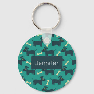 Cute Dog Pattern with Floppy Ears & Bone Key Ring