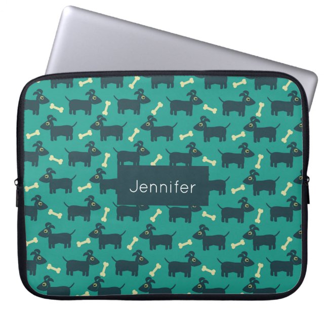 Cute Dog Pattern with Floppy Ears & Bone Laptop Sleeve (Front)