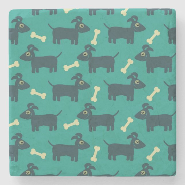 Cute Dog Pattern with Floppy Ears & Bone Stone Coaster (Front)