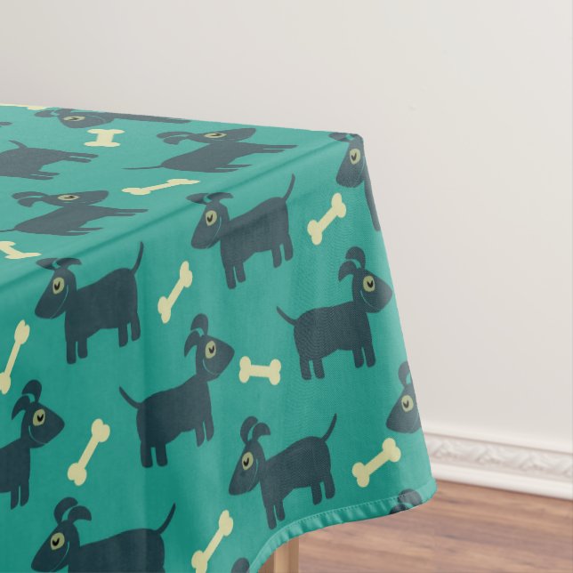 Cute Dog Pattern with Floppy Ears & Bone Tablecloth (In Situ)