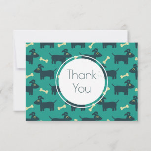Cute Dog Pattern with Floppy Ears & Bone Thank You Card